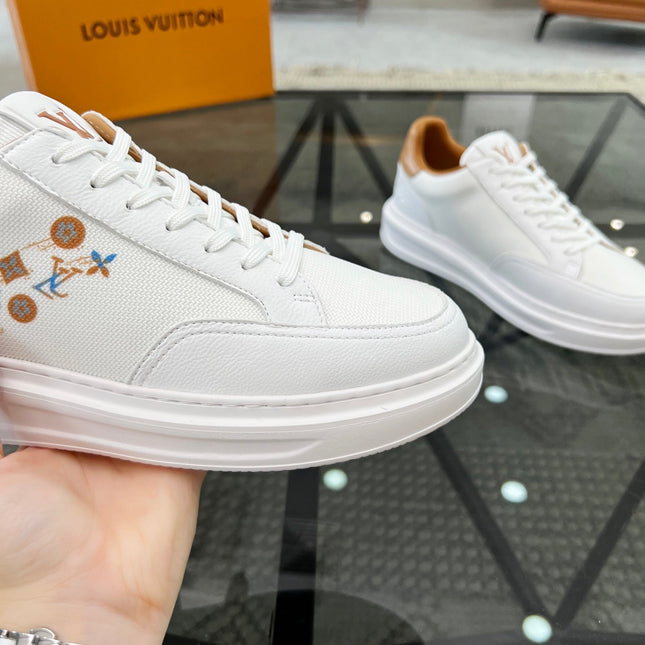 BEVERLY HILLS TRAINERS WHITE MIX BROWN CALFSKIN AND MESH FABRIC