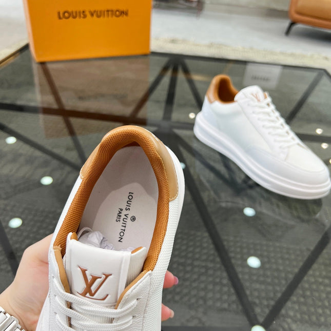BEVERLY HILLS TRAINERS WHITE MIX BROWN CALFSKIN AND MESH FABRIC