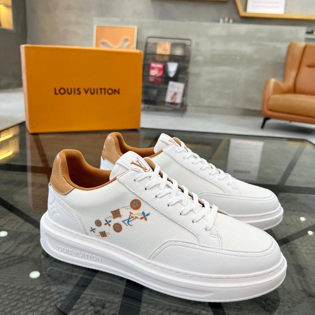 BEVERLY HILLS TRAINERS WHITE MIX BROWN CALFSKIN AND MESH FABRIC
