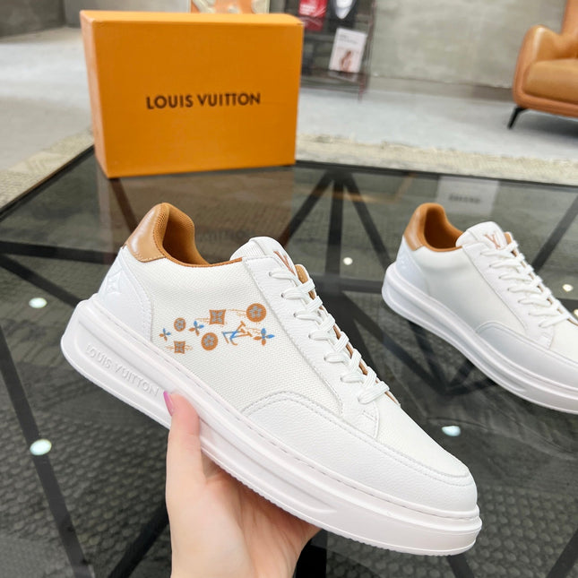 BEVERLY HILLS TRAINERS WHITE MIX BROWN CALFSKIN AND MESH FABRIC