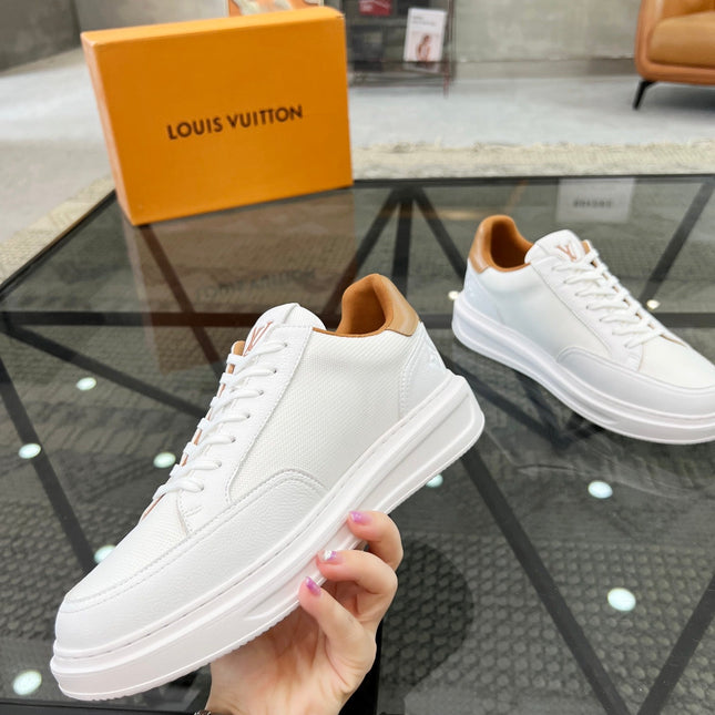 BEVERLY HILLS TRAINERS WHITE MIX BROWN CALFSKIN AND MESH FABRIC