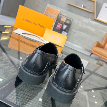 LV LOAFERS BLACK PLAIN CALFSKIN WITH MONOGRAM STRAP