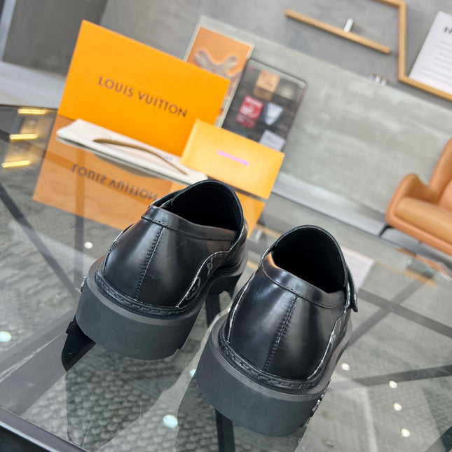 LV LOAFERS BLACK PLAIN CALFSKIN WITH MONOGRAM STRAP