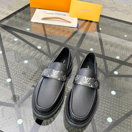 LV LOAFERS BLACK CALFSKIN WITH MONOGRAM STRAP