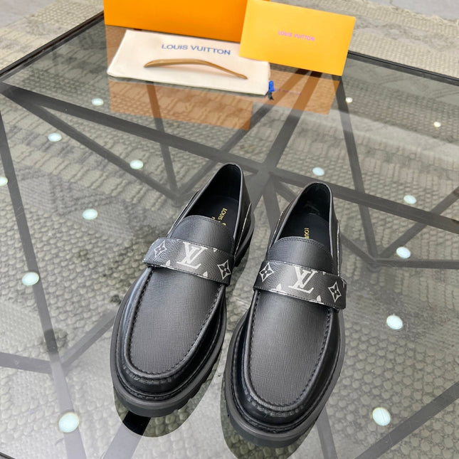 LV LOAFERS BLACK CALFSKIN WITH MONOGRAM STRAP