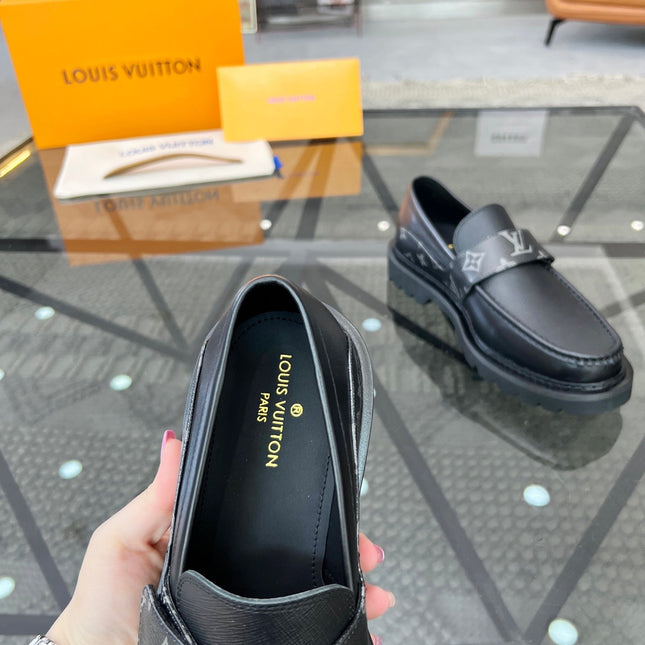 LV LOAFERS BLACK CALFSKIN WITH MONOGRAM STRAP