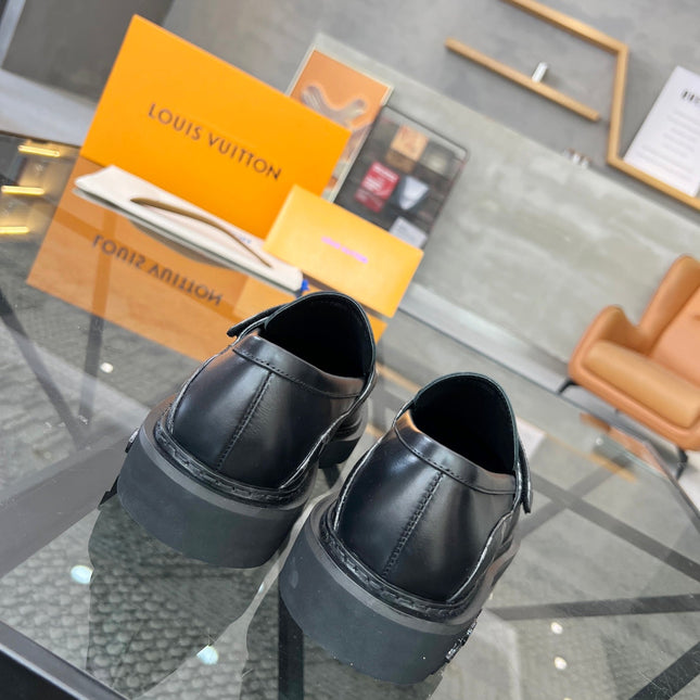 LV LOAFERS BLACK CALFSKIN WITH MONOGRAM STRAP