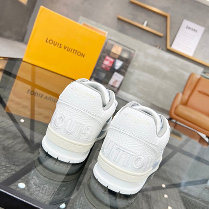 LV TRAINER SNEAKER WHITE CALFSKIN MIX LIGHT BLUE SUEDE