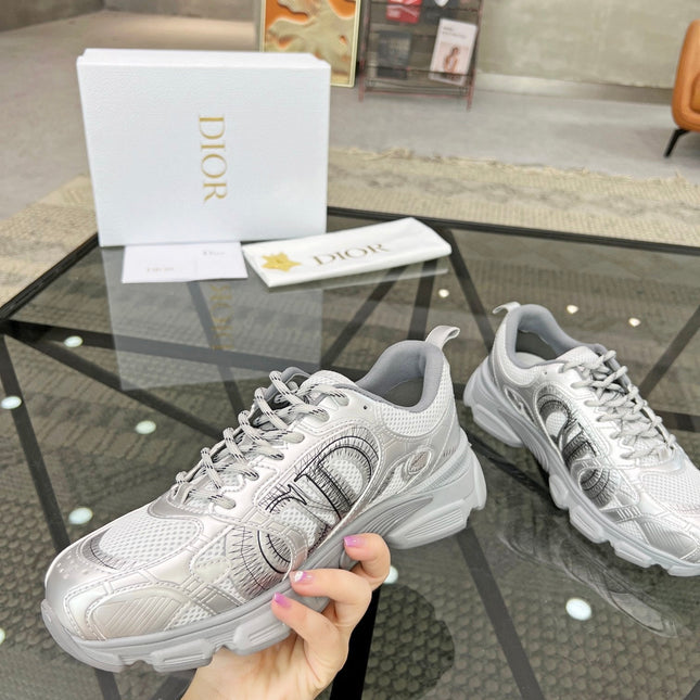 CD CHRONO SNEAKER WHITE AND SILVER MESH FABRIC