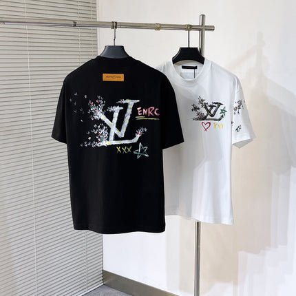 LV T-SHIRT BLACK MIX COLORFUL COTTON 239607