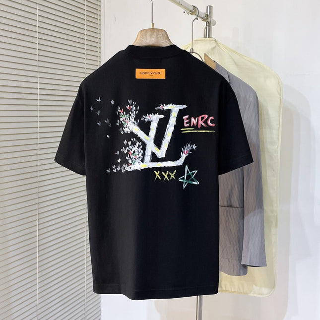 LV T-SHIRT BLACK MIX COLORFUL COTTON 239607