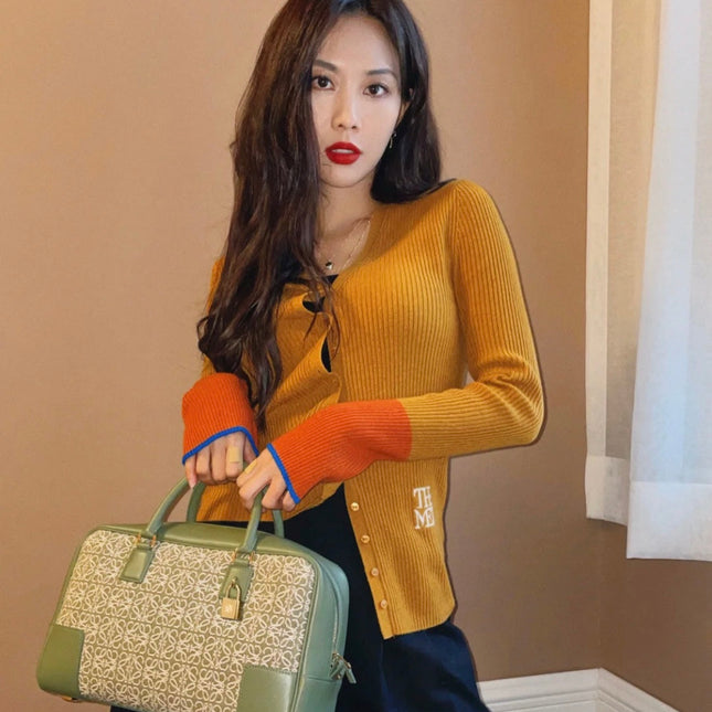 LOE AMAZONA 28 BAG IN OLIVE GREEN CALFSKIN AND BEIGE MONOGRAM FABRIC