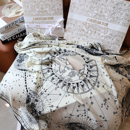 SQUARE SCARF 140 CM IN WHITE MIX BLACK MONOGRAM SILK 393135