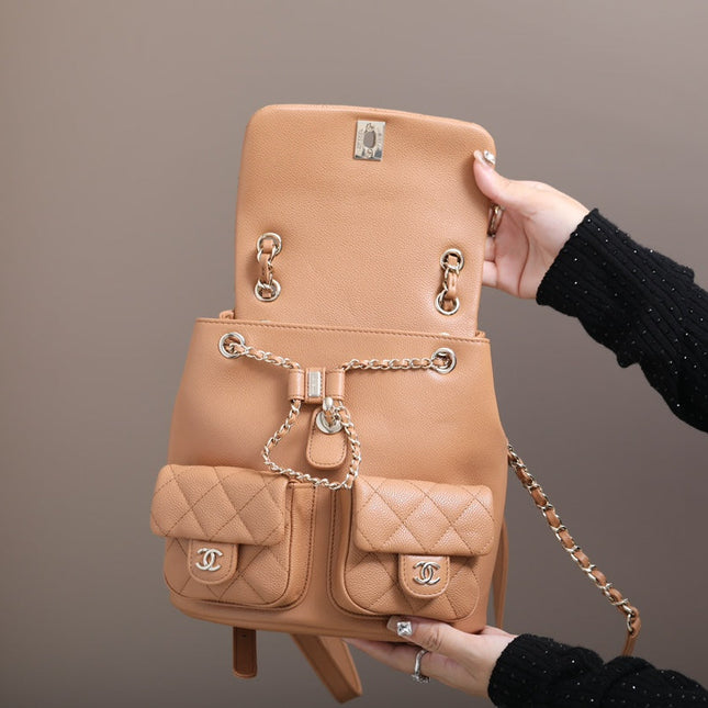 CHANEL 25S BACKPACK 21 CM IN LIGHT BROWN LAMBSKIN