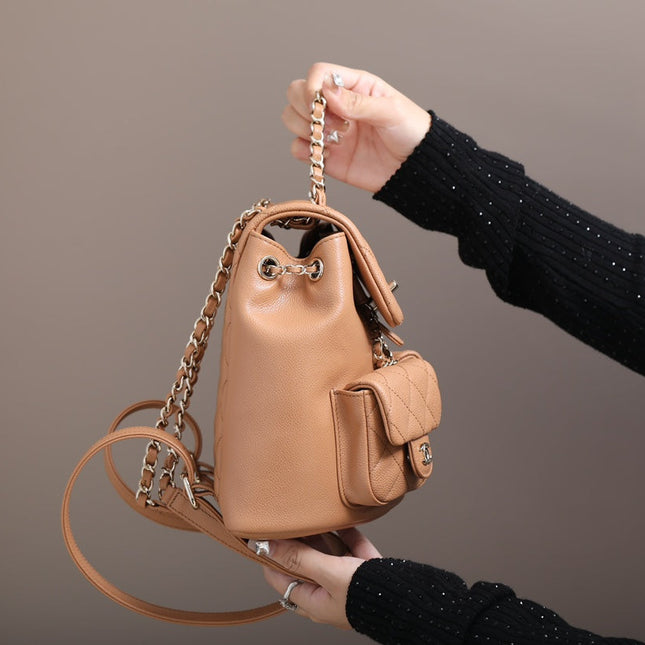 CHANEL 25S BACKPACK 21 CM IN LIGHT BROWN LAMBSKIN