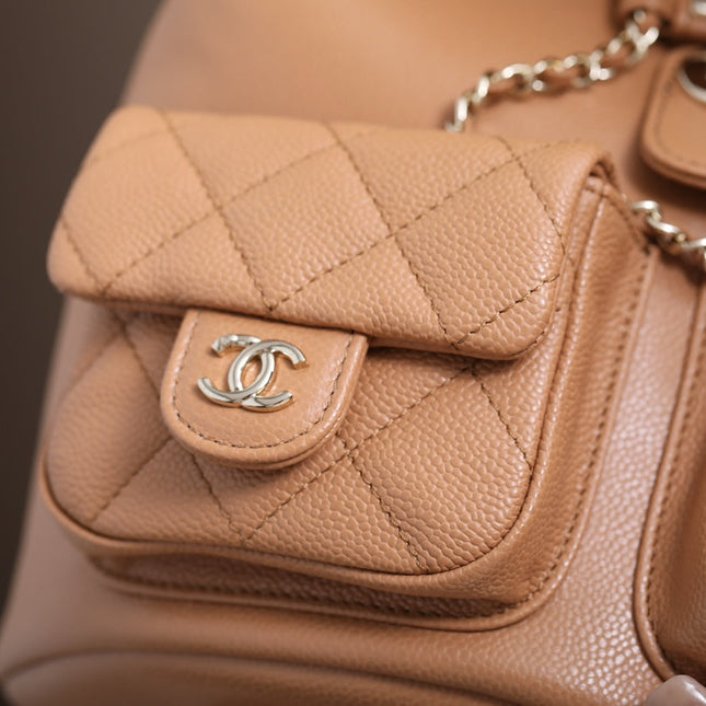 CHANEL 25S BACKPACK 21 CM IN LIGHT BROWN LAMBSKIN