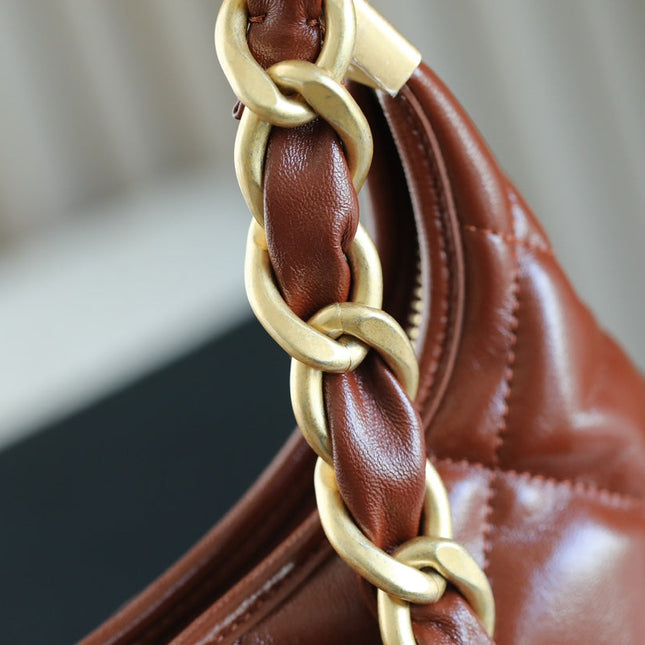 CHANEL 25S HOBO BAG 32 CM IN BROWN LAMBSKIN WITH GOLD HARDWARE