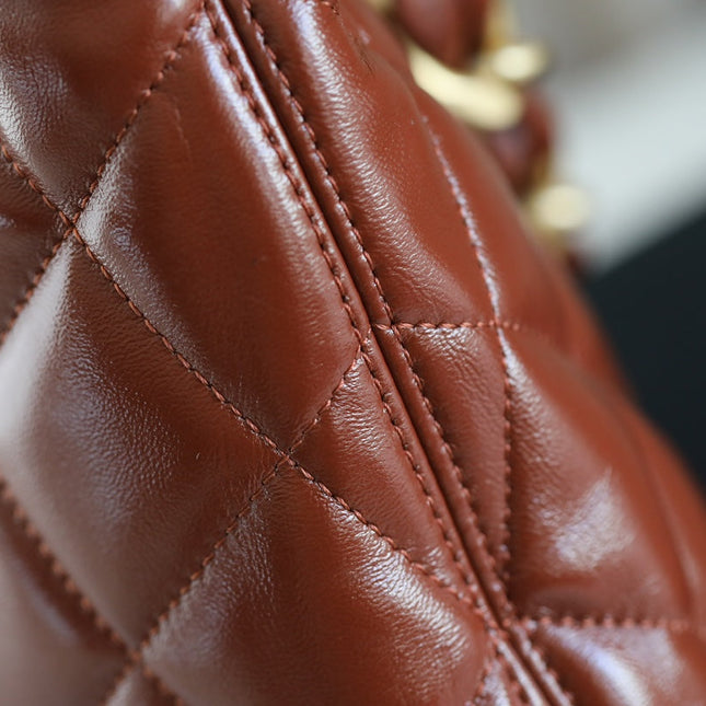 CHANEL 25S HOBO BAG 32 CM IN BROWN LAMBSKIN WITH GOLD HARDWARE