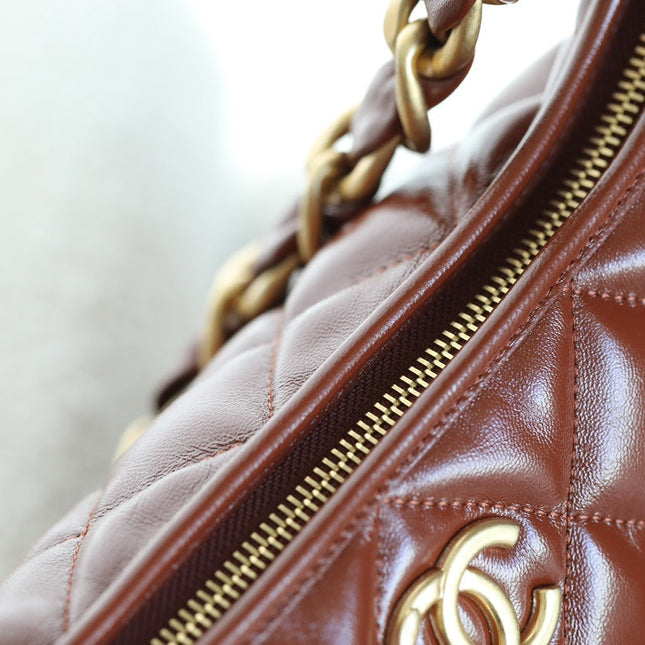 CHANEL 25S HOBO BAG 32 CM IN BROWN LAMBSKIN WITH GOLD HARDWARE