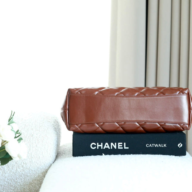 CHANEL 25S HOBO BAG 32 CM IN BROWN LAMBSKIN WITH GOLD HARDWARE
