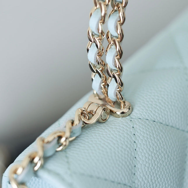 CHANEL 25S KELLY IN PASTEL BLUE LAMBSKIN WITH SILVER HARDWARE
