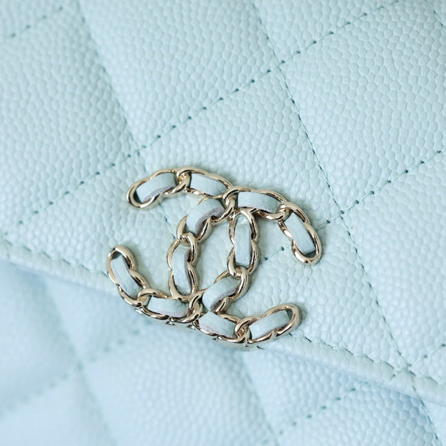 CHANEL 25S KELLY IN PASTEL BLUE LAMBSKIN WITH SILVER HARDWARE