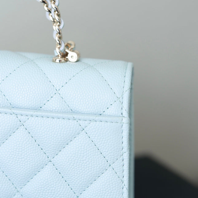CHANEL 25S KELLY IN PASTEL BLUE LAMBSKIN WITH SILVER HARDWARE
