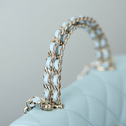 CHANEL 25S KELLY IN PASTEL BLUE LAMBSKIN WITH SILVER HARDWARE