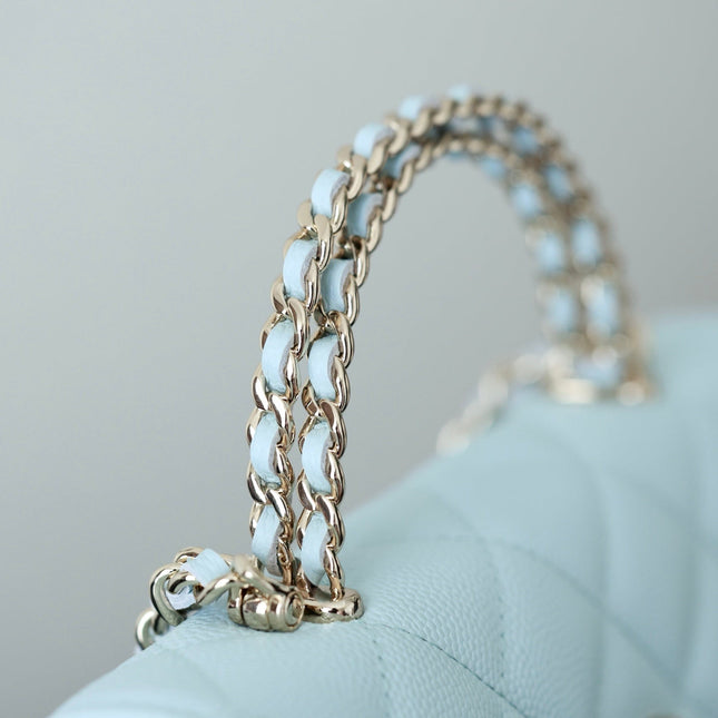 CHANEL 25S KELLY IN PASTEL BLUE LAMBSKIN WITH SILVER HARDWARE