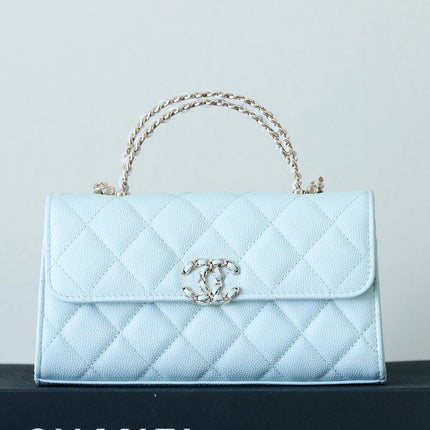 CHANEL 25S KELLY IN PASTEL BLUE LAMBSKIN WITH SILVER HARDWARE