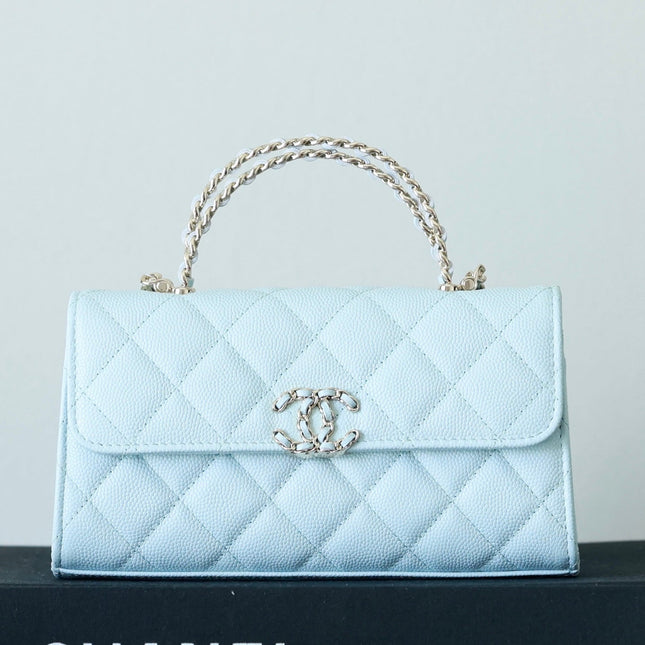 CHANEL 25S KELLY IN PASTEL BLUE LAMBSKIN WITH SILVER HARDWARE