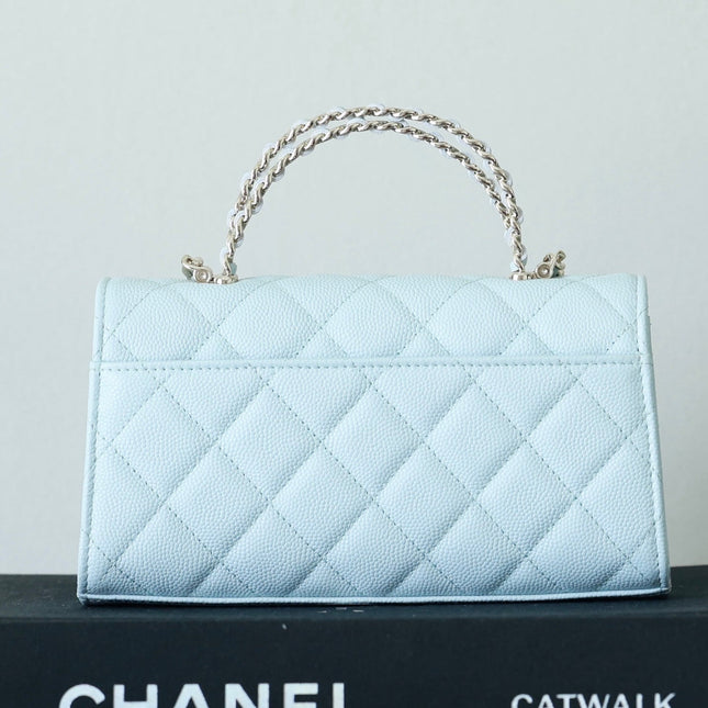 CHANEL 25S KELLY IN PASTEL BLUE LAMBSKIN WITH SILVER HARDWARE