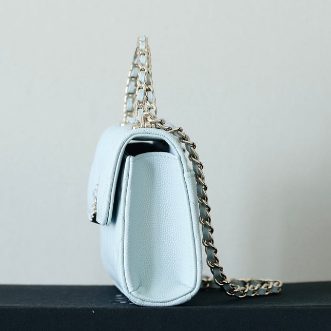 CHANEL 25S KELLY IN PASTEL BLUE LAMBSKIN WITH SILVER HARDWARE