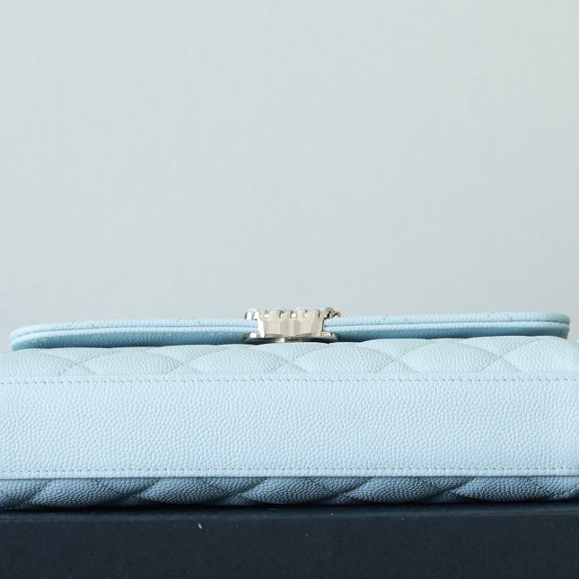CHANEL 25S KELLY IN PASTEL BLUE LAMBSKIN WITH SILVER HARDWARE
