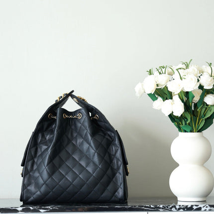 CHANEL 25S HOBO BAG 40 CM IN BLACK LAMBSKIN WITH GOLD HARDWARE