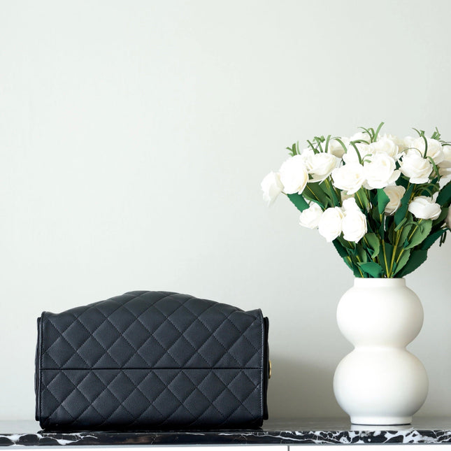 CHANEL 25S HOBO BAG 40 CM IN BLACK LAMBSKIN WITH GOLD HARDWARE