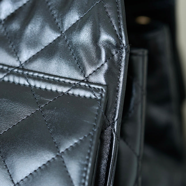 CHANEL 25S HOBO BAG 30 CM IN BLACK LIGHT GLOSSY LEATHER WITH GOLD HARDWARE