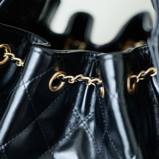 CHANEL 25S HOBO BAG 30 CM IN BLACK LIGHT GLOSSY LEATHER WITH GOLD HARDWARE