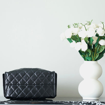 CHANEL 25S HOBO BAG 30 CM IN BLACK LIGHT GLOSSY LEATHER WITH GOLD HARDWARE