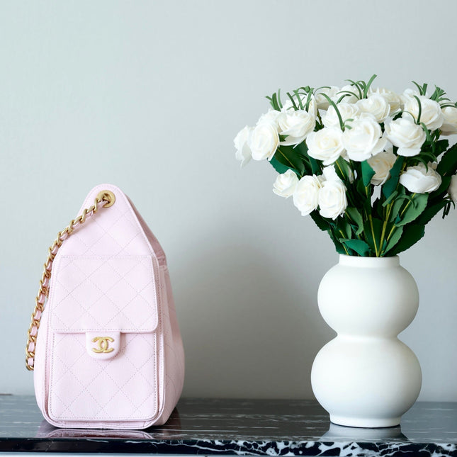 CHANEL 25S HOBO BAG 30 CM IN LIGHT PINK LAMBSKIN WITH GOLD HARDWARE