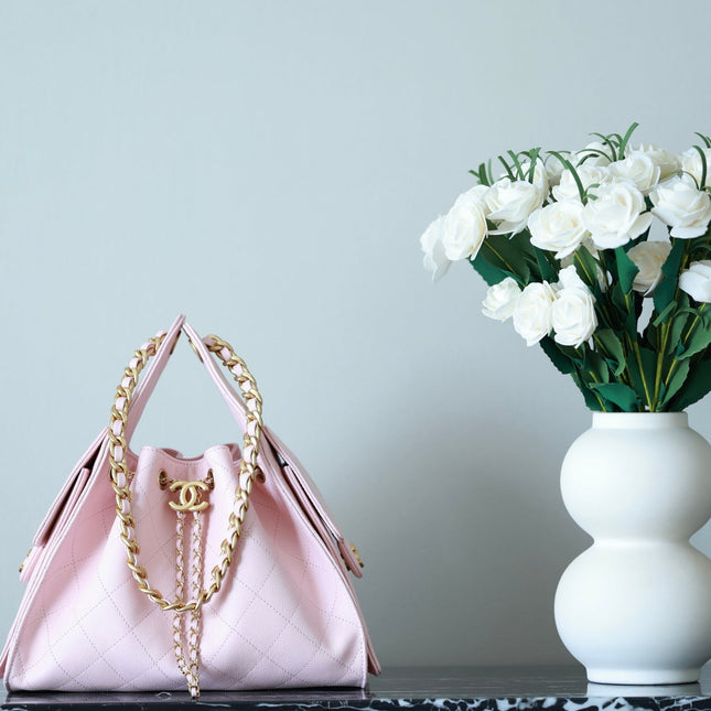 CHANEL 25S HOBO BAG 30 CM IN LIGHT PINK LAMBSKIN WITH GOLD HARDWARE