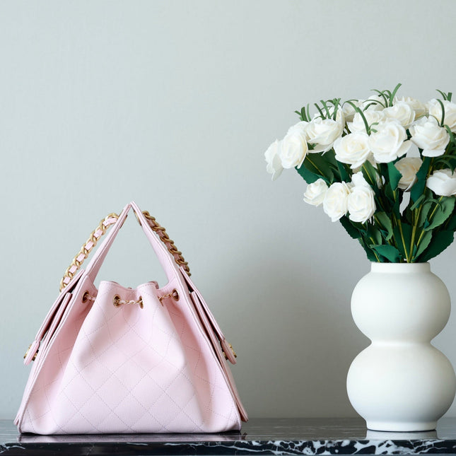 CHANEL 25S HOBO BAG 30 CM IN LIGHT PINK LAMBSKIN WITH GOLD HARDWARE
