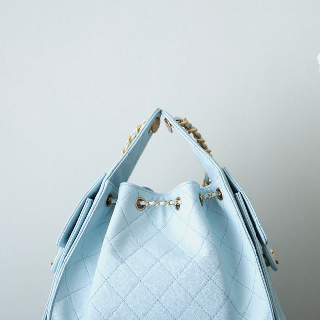 CHANEL 25S HOBO BAG 30 CM IN PASTEL BLUE LAMBSKIN WITH GOLD HARDWARE