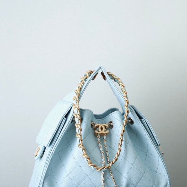 CHANEL 25S HOBO BAG 30 CM IN PASTEL BLUE LAMBSKIN WITH GOLD HARDWARE