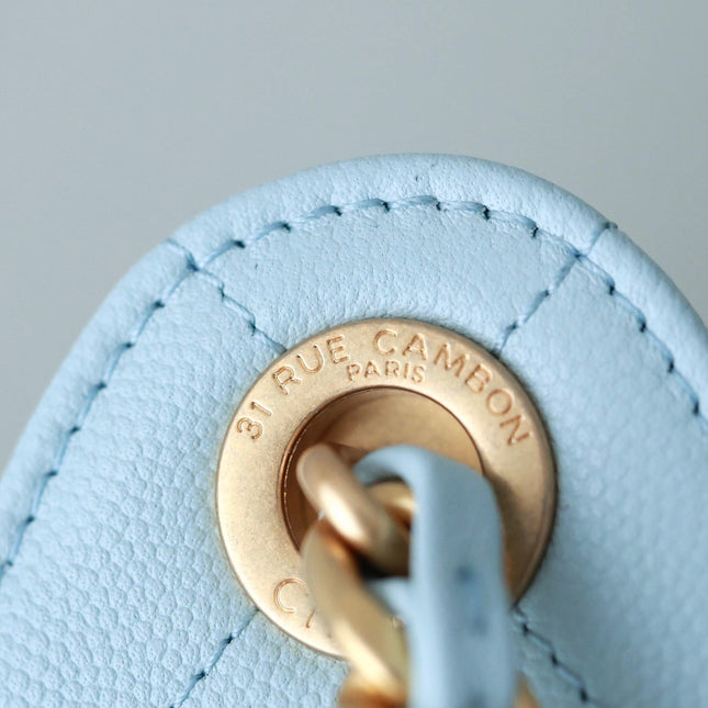 CHANEL 25S HOBO BAG 30 CM IN PASTEL BLUE LAMBSKIN WITH GOLD HARDWARE