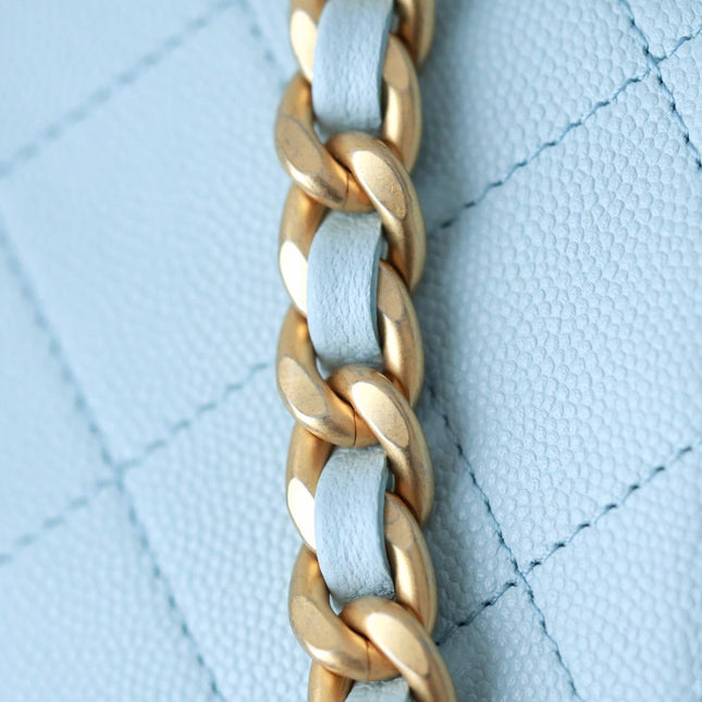 CHANEL 25S HOBO BAG 30 CM IN PASTEL BLUE LAMBSKIN WITH GOLD HARDWARE