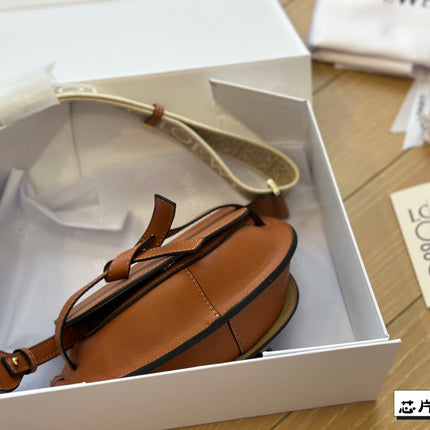 LOE MINI 18 GATE DUAL BAG IN TAN SOFT CALFSKIN AND JACQUARD