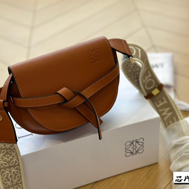 LOE MINI 18 GATE DUAL BAG IN TAN SOFT CALFSKIN AND JACQUARD