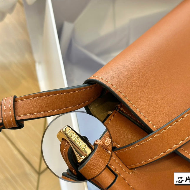LOE MINI 18 GATE DUAL BAG IN TAN SOFT CALFSKIN AND JACQUARD
