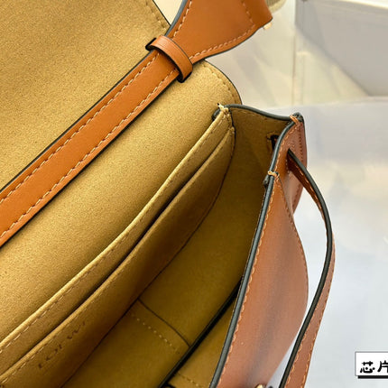 LOE MINI 18 GATE DUAL BAG IN TAN SOFT CALFSKIN AND JACQUARD